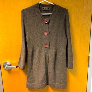 LUISA CERANO Wool Blend Made in Romania Slight Puff Sleeve Bottom Cardigan Sz 10